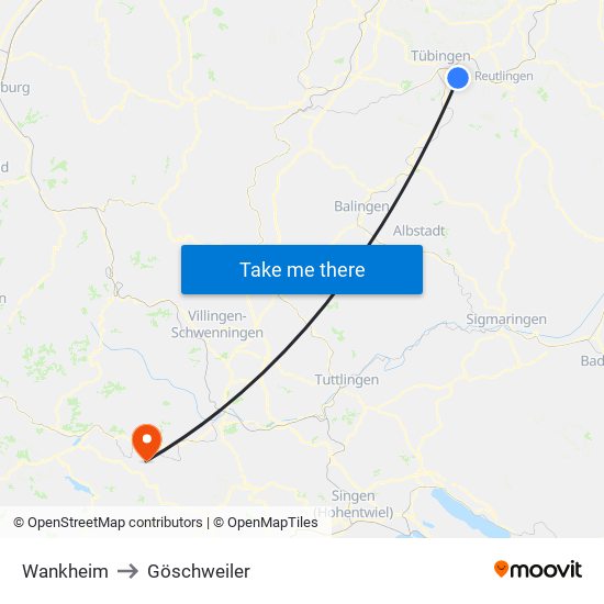 Wankheim to Göschweiler map