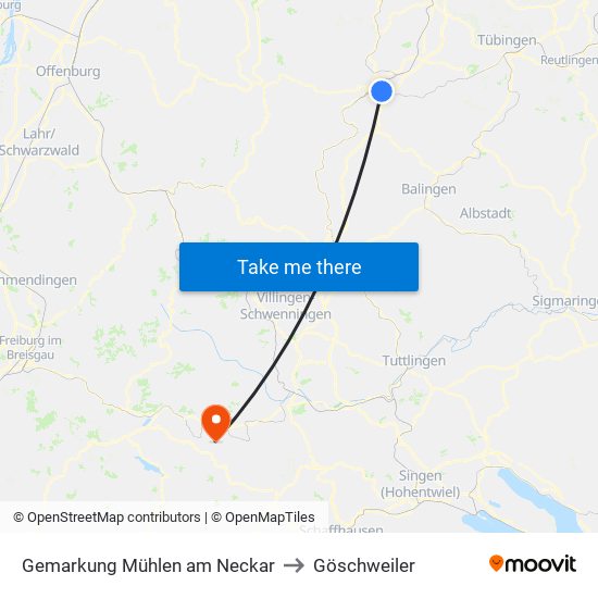 Gemarkung Mühlen am Neckar to Göschweiler map