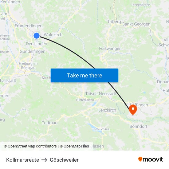 Kollmarsreute to Göschweiler map