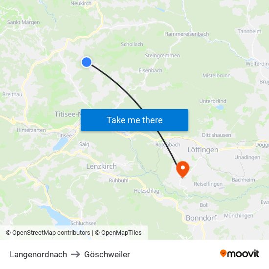 Langenordnach to Göschweiler map
