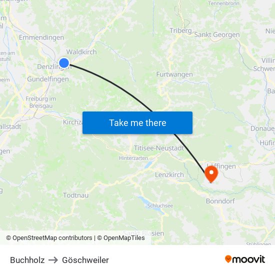 Buchholz to Göschweiler map