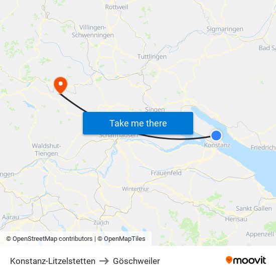 Konstanz-Litzelstetten to Göschweiler map