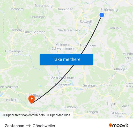 Zepfenhan to Göschweiler map