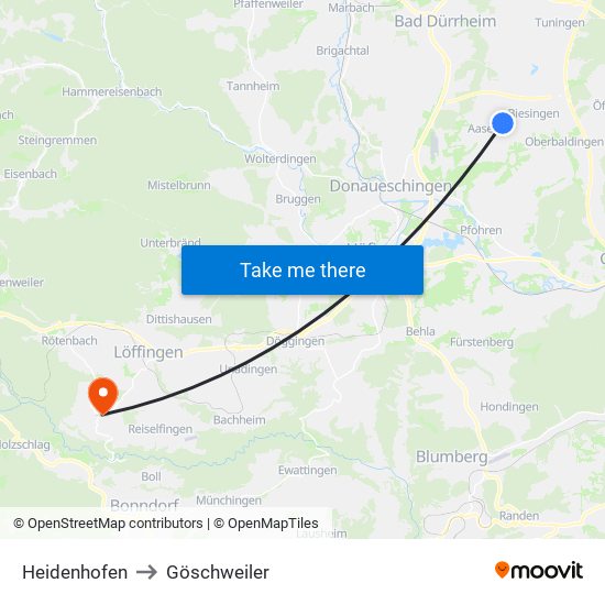 Heidenhofen to Göschweiler map