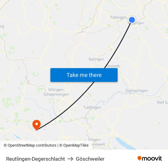 Reutlingen-Degerschlacht to Göschweiler map