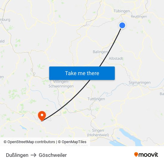 Dußlingen to Göschweiler map