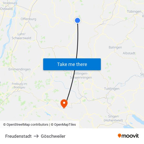 Freudenstadt to Göschweiler map