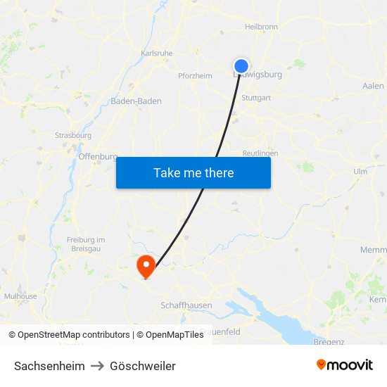 Sachsenheim to Göschweiler map