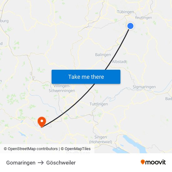 Gomaringen to Göschweiler map