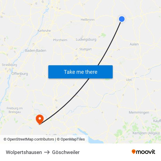 Wolpertshausen to Göschweiler map