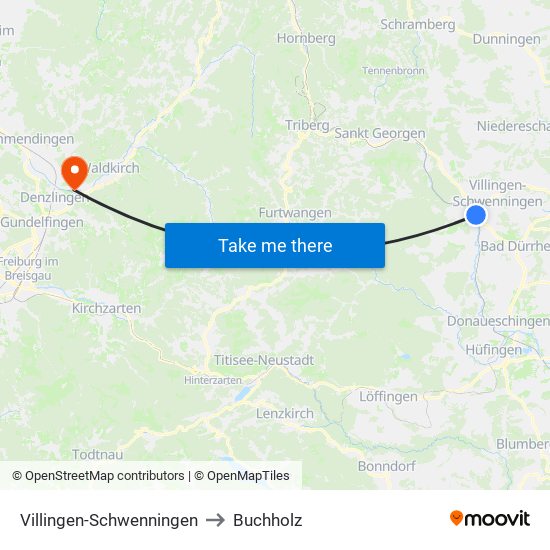 Villingen-Schwenningen to Buchholz map