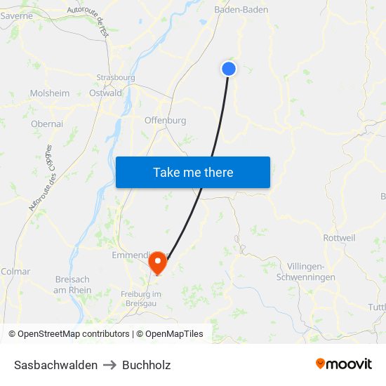 Sasbachwalden to Buchholz map