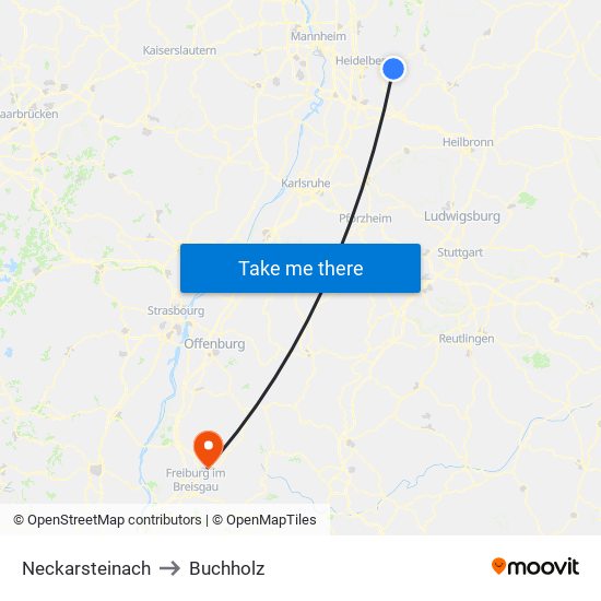 Neckarsteinach to Buchholz map