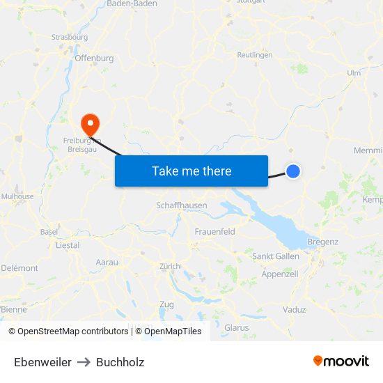 Ebenweiler to Buchholz map
