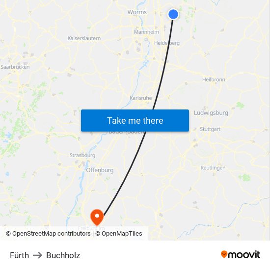 Fürth to Buchholz map