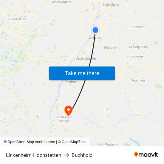 Linkenheim-Hochstetten to Buchholz map