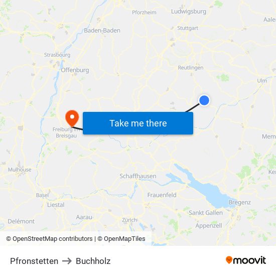 Pfronstetten to Buchholz map