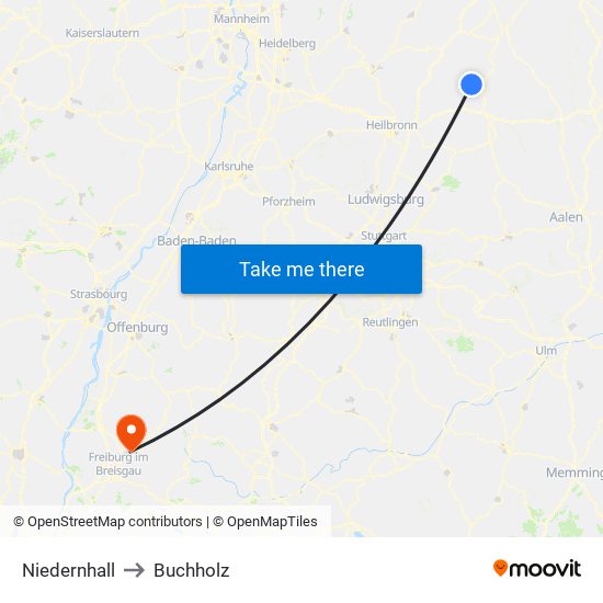 Niedernhall to Buchholz map