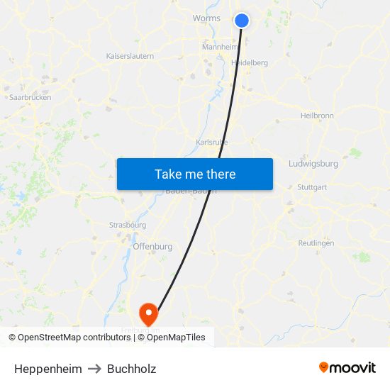 Heppenheim to Buchholz map