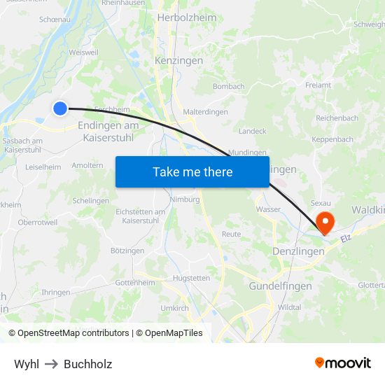 Wyhl to Buchholz map