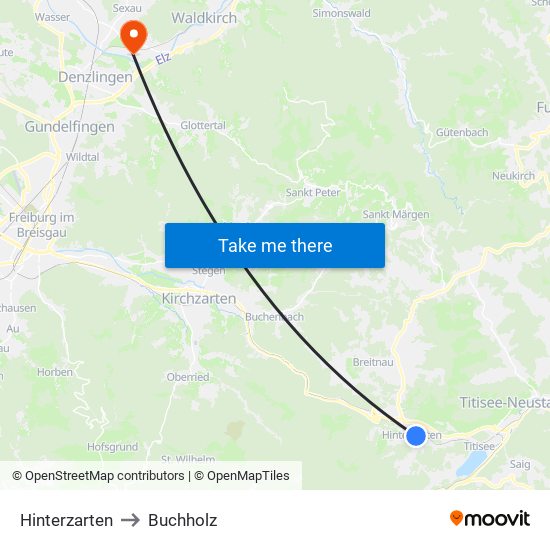 Hinterzarten to Buchholz map