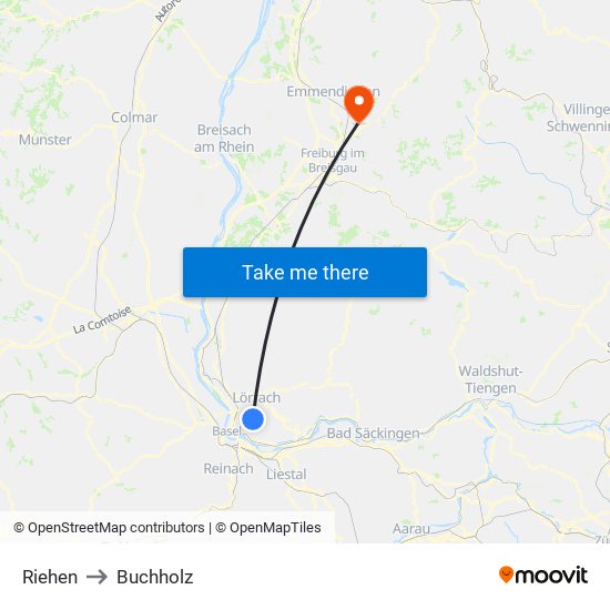 Riehen to Buchholz map