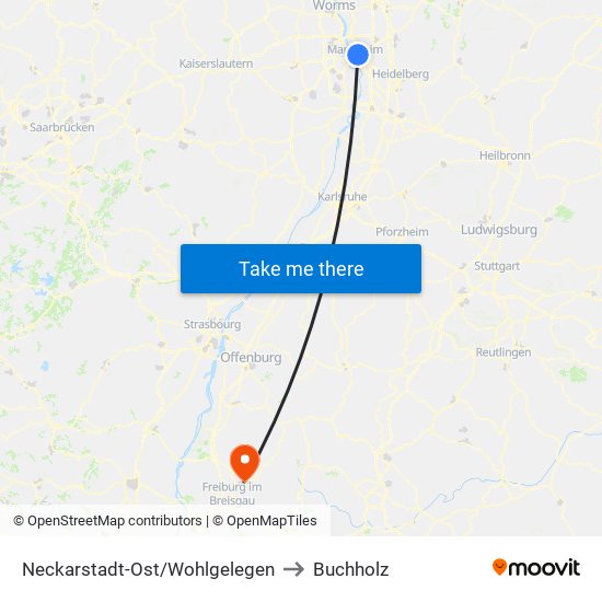 Neckarstadt-Ost/Wohlgelegen to Buchholz map