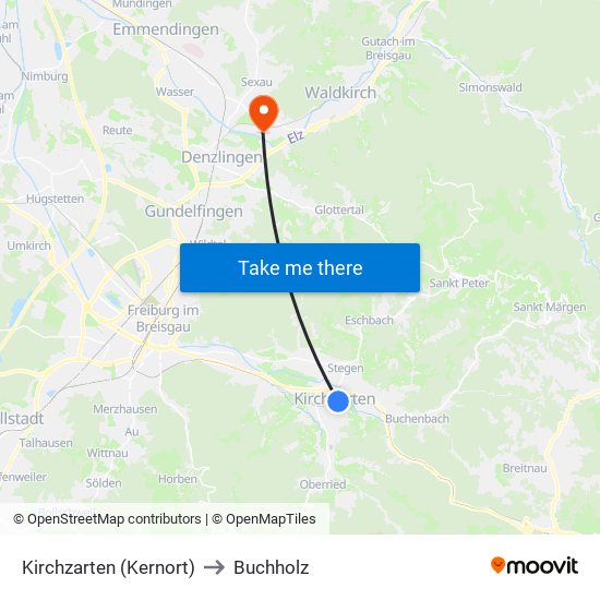 Kirchzarten (Kernort) to Buchholz map