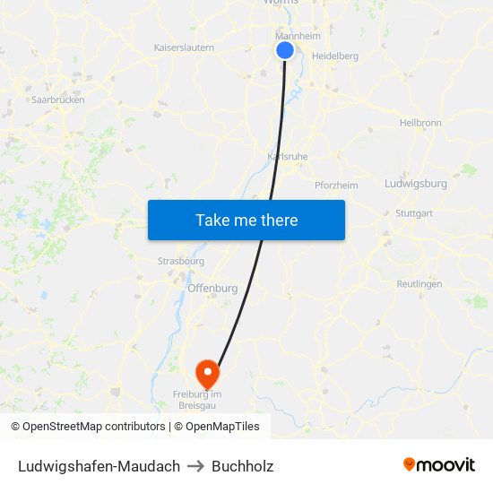 Ludwigshafen-Maudach to Buchholz map