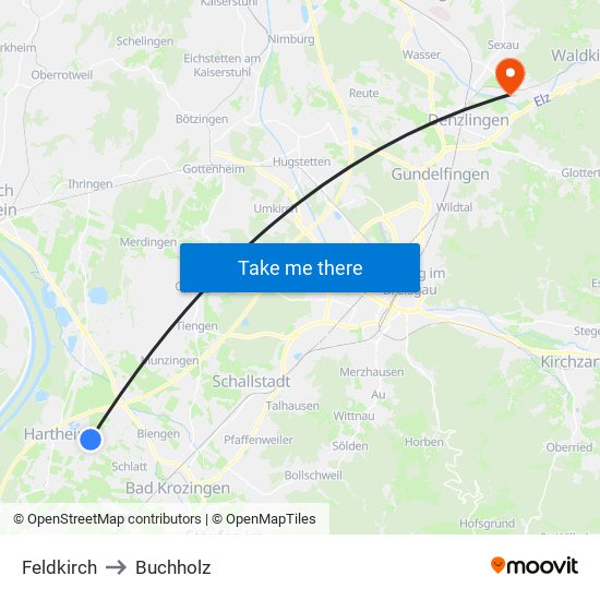 Feldkirch to Buchholz map