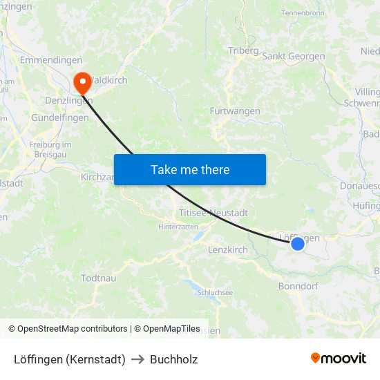 Löffingen (Kernstadt) to Buchholz map