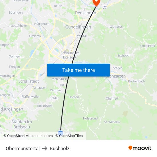 Obermünstertal to Buchholz map