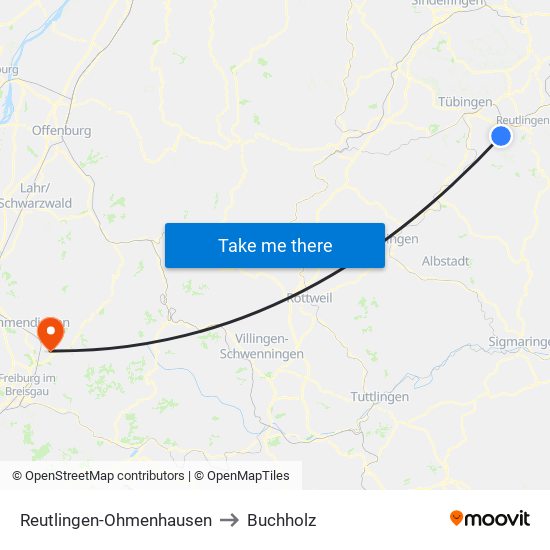 Reutlingen-Ohmenhausen to Buchholz map