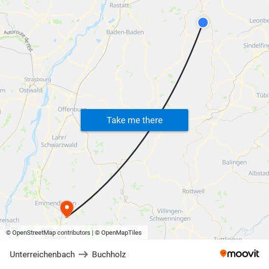 Unterreichenbach to Buchholz map