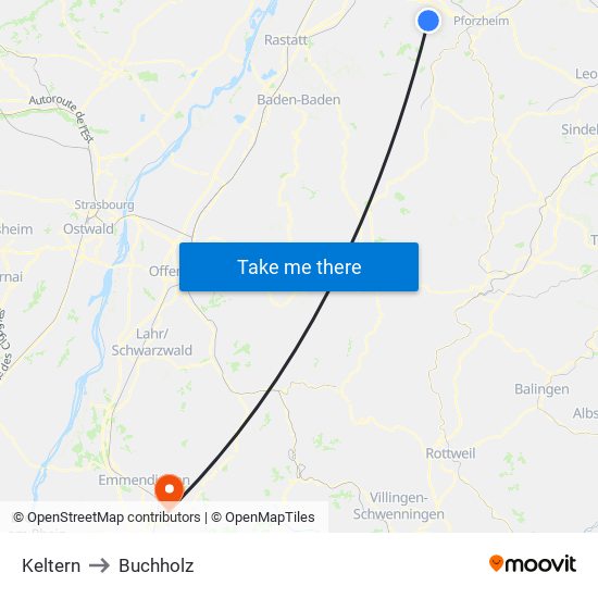 Keltern to Buchholz map