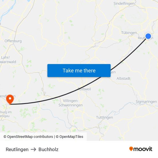 Reutlingen to Buchholz map