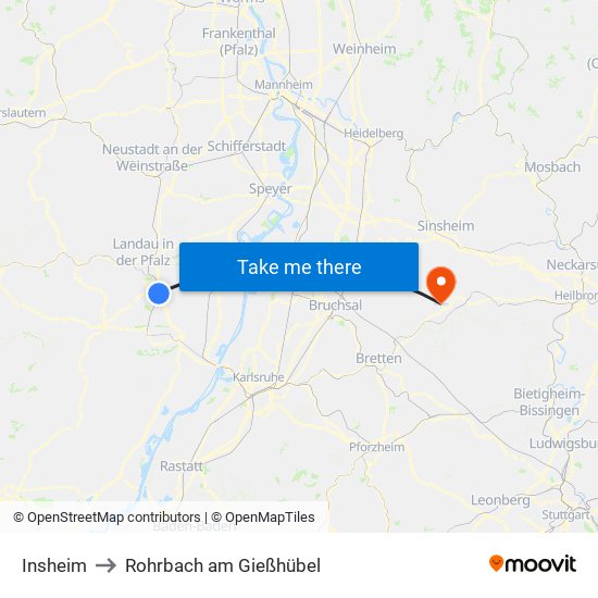 Insheim to Rohrbach am Gießhübel map