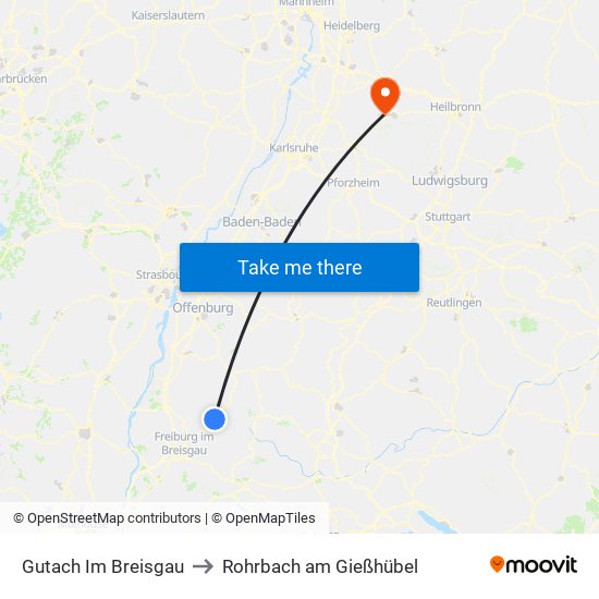 Gutach Im Breisgau to Rohrbach am Gießhübel map
