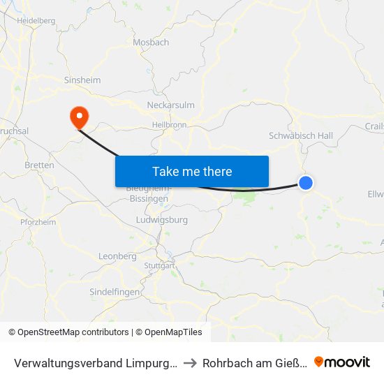 Verwaltungsverband Limpurger Land to Rohrbach am Gießhübel map