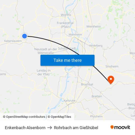 Enkenbach-Alsenborn to Rohrbach am Gießhübel map