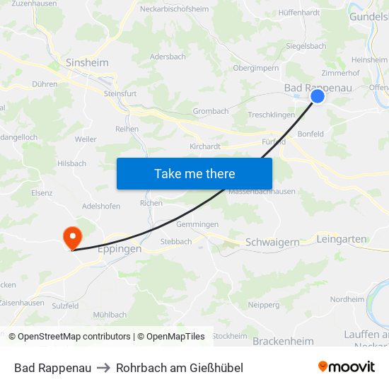 Bad Rappenau to Rohrbach am Gießhübel map