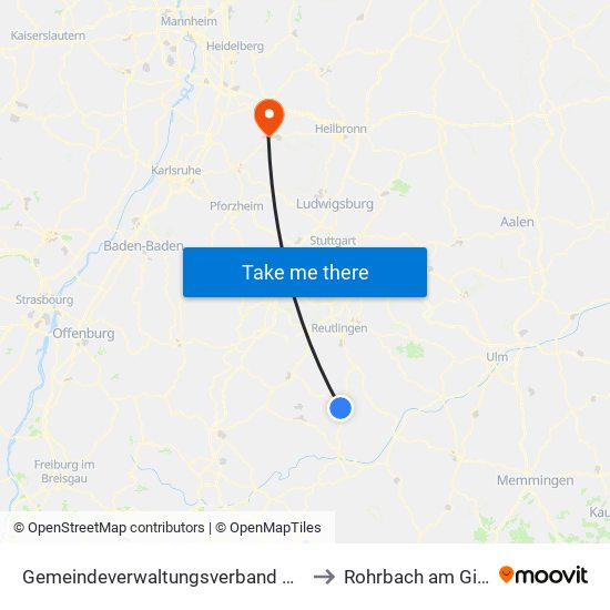 Gemeindeverwaltungsverband Gammertingen to Rohrbach am Gießhübel map