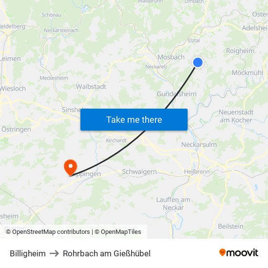 Billigheim to Rohrbach am Gießhübel map