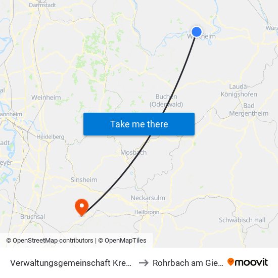 Verwaltungsgemeinschaft Kreuzwertheim to Rohrbach am Gießhübel map