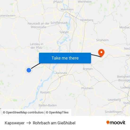 Kapsweyer to Rohrbach am Gießhübel map