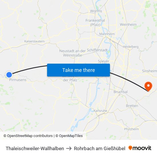 Thaleischweiler-Wallhalben to Rohrbach am Gießhübel map