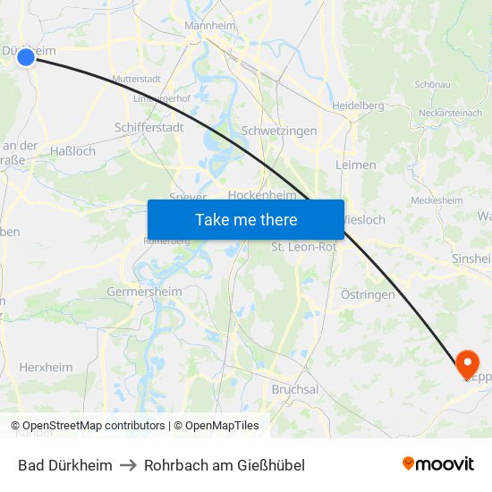 Bad Dürkheim to Rohrbach am Gießhübel map