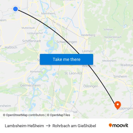 Lambsheim-Heßheim to Rohrbach am Gießhübel map