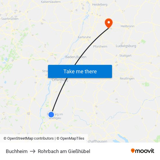 Buchheim to Rohrbach am Gießhübel map