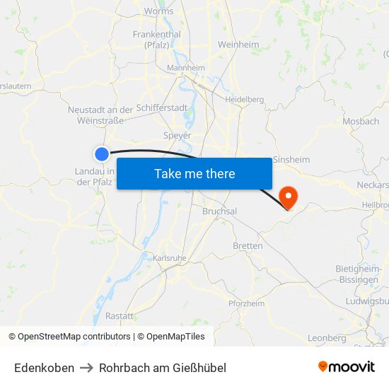 Edenkoben to Rohrbach am Gießhübel map